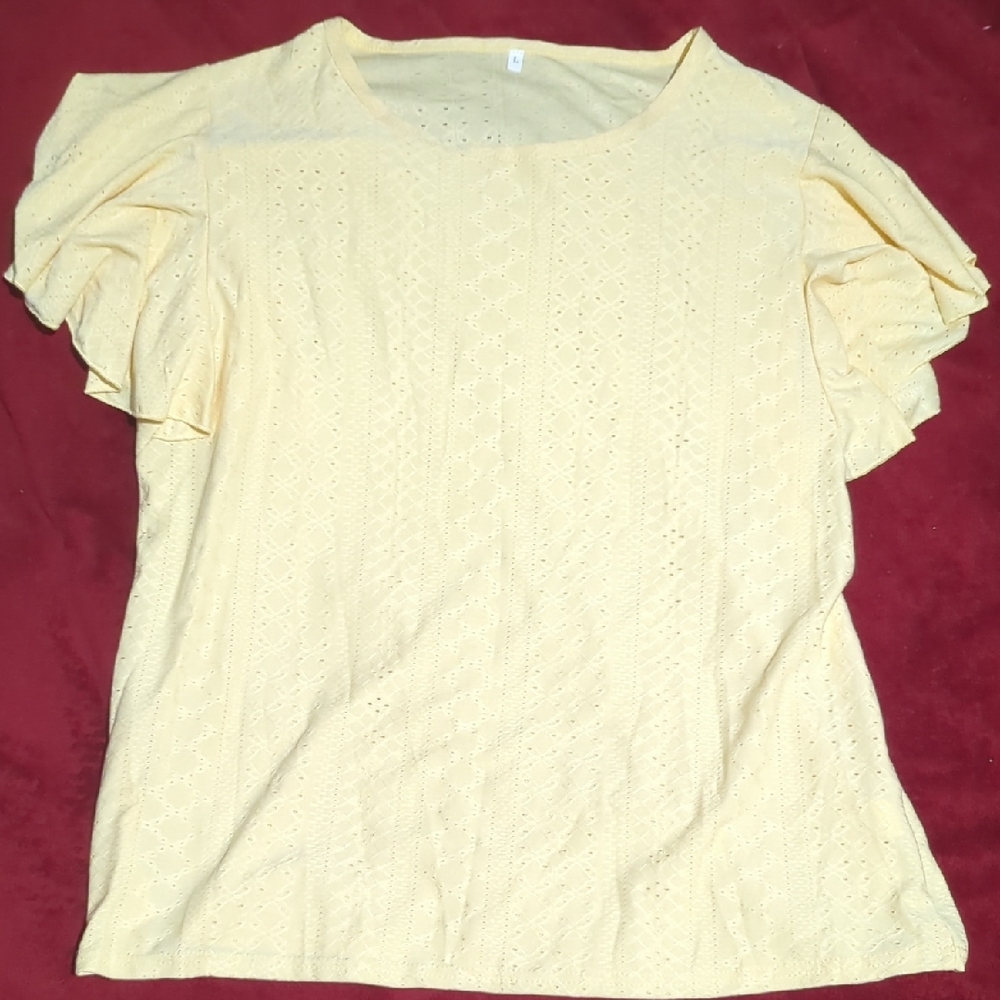 Yellow Eyelet Ruffle Sleeve Top